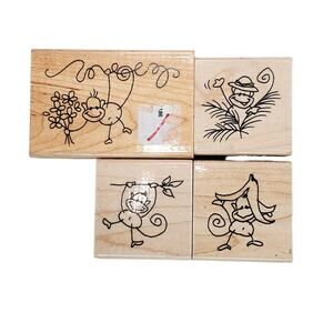 Vtg Junk Drawer Lot of 4 Stampendous Funky Monkey 2007 Rubber Stamps Animal Core